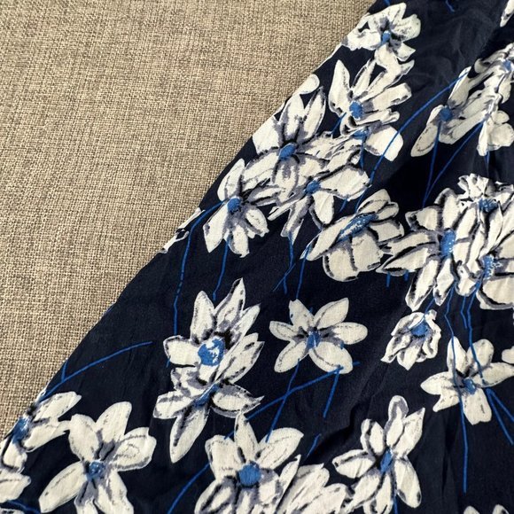 Allegra K Sundress Floral‎ Navy Blue White Dress Medium Rayon Button Down - Picture 5 of 11